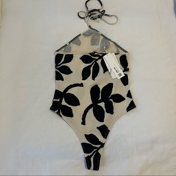 Zara Halter Neck Bodysuit | Black & Cream Print | NWT | Size L - Picture 6 of 6